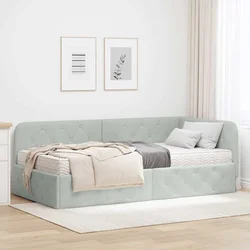 Kutni okvir kreveta Svijetlo siva 100 x 200 cm Baršun