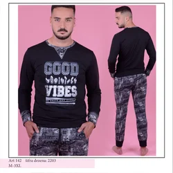 Mimura Good vibes Muška pidžama dugih rukava, Crna
