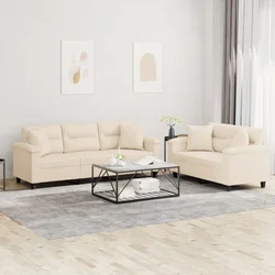 2-dijelni set sofa s jastucima bež od mikrovlakana