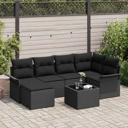 Sjedeća garnitura za vrt 7 kom. Crna poliratan 242,5 x 132,5 x 85 cm