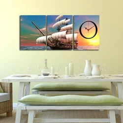 WALLXPERT Dekorativni zidni sat od platna (3 komada) 3P3040CS 71