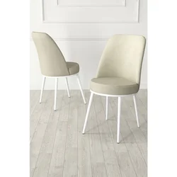 Hanah Home set trpezarijskih stolica Jaxe 8 kom, krem tkanina Babyface, bele metalne noge