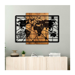 Atelier Del Sofa Zidna dekoracija World Map 6-L, 70x96 cm, Crna