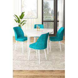 Hanah Home Set Trpezarijski sto i 4 stolice, Tirkizno-beli