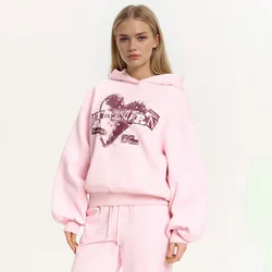 Cropp - Dukserica sa kapuljačom i printom - pastelno pink
