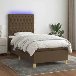 Box spring postelja z vzmetnico LED temno rjava 100x200cm blago