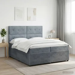 vidaXL Postelja boxspring z vzmetnico Temno siva 200 x 200 cm Žamet