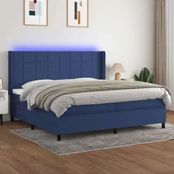 Vidaxl Box spring postelja z vzmetnico LED modra 200x200 cm blago