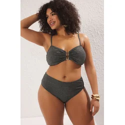 Trendyol Curve Black High Waist Glittery Sparkly Plus Size Bikini Bottom