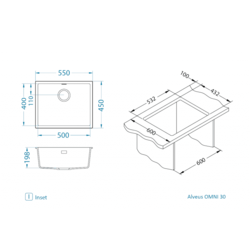 Alveus sudopera Omni 30 G90 - crna sa crnim sifonom   550 x 450 x 198 mm