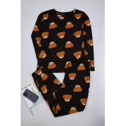 Trendyol Curve Black Teddy Bear Patterned T-shirt-Jogger Knitted Pajama Set
