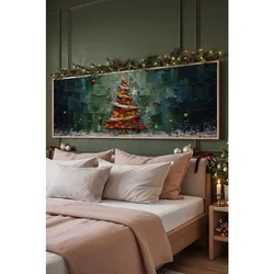 WallXpert novogodišnja uramljena MDF slika ARTNWYYTY10, zlatna jelka na tamnozelenoj pozadini, 50 x 120 cm