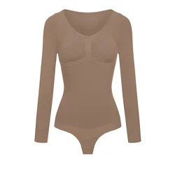 cfab Oblikovanje postave Bodysuit Sculpting Shapewear Longsleeve mit String karamel