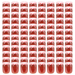 vidaXL Stekleni kozarci z belimi in rdečimi pokrovi 96 kosov 230 ml