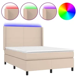 Vidaxl Box spring postelja z vzmetnico LED kapučino 140x190 cm
