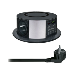 SolightPP120CW-PD20-B-Stupić sa utičnicama za ugradnju u ploču stola sa Qi 3x230V+1xUSB-A+1xUSB-C