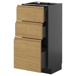 METOD / KNIVSHULT Podni element s 3 fioke, Crnosiva/Voxtorp im. hrastovine, 40x37 cm
