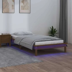 LED okvir kreveta boja meda 90 x 190 cm mali od masivnog drva