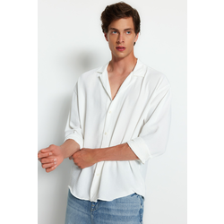 Trendyol White Oversize Fit Wide Collar Summer Linen Look Shirt