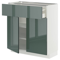 METOD / MAXIMERA Podni element s fiokom/2 vrata, bela/Kallarp tamna sivozelena visokog sjaja, 80x37 cm