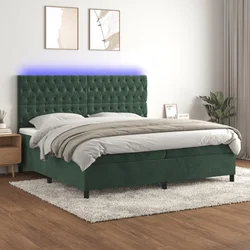 Krevet box spring s madracem LED tamnozeleni 200x200 cm baršun