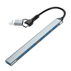 UHB-ACM-U3P1U2P6-01 Gembird 7-port USB hub (1x USB 3.2 + 6x USB 2.0), USB-A + USB-C, silver
