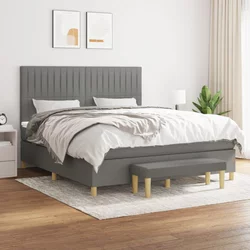 Greatstore Box spring postelja z vzmetnico temno siva 180x200 cm blago