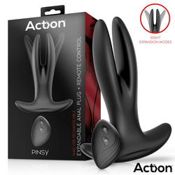 Action Pinsy Expandable Anal Plug with Remote Control Black