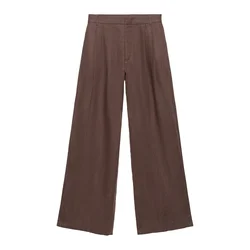 Pull&Bear Hlače z naborki rjava