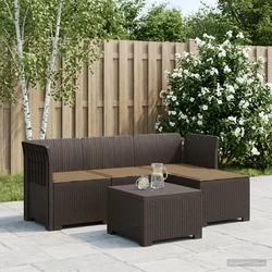 vidaXL 4-sedežna vrtna sofa z blazinami, rattan videz PP Rjava