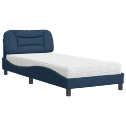 Vidaxl Postelja z vzmetnico Hvar modra 90x200 cm blago