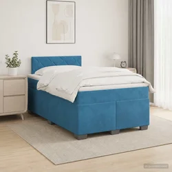 Vidaxl Postelja boxspring z vzmetnico Temno modra 120 x 200 cm Žamet