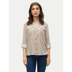 VERO MODA Bluza Bumpy  svetlo rjava / bela