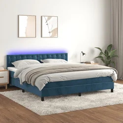 Den Box spring postelja z vzmetnico LED temno modra 180x200c