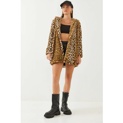 Bianco Lucci Womens Hooded Leopard Patterned Fur 2457