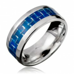 Čelični prsten - plava pruga, efekt karbonskog vlakna