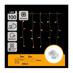 Aigostar-LED Spoljašnji lanac 100xLED/8 funkcija 3xAA 8x0,4m IP44 topla bela