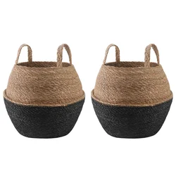 Saksija za biljke s ručkama 2 pcs Crna O 32 x 32 cm