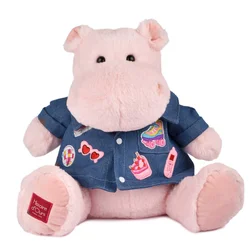 Plyšový hrošík s džínsovou košeľou Pink Mallow Hippo Histoire d’ Ours ružový 38 cm od 0 mes