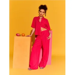 Sinsay - Široke pantalone sa mešavinom lana - roze