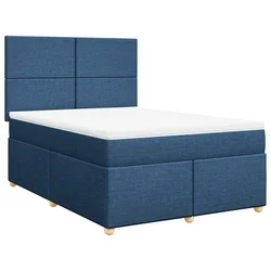 Vidaxl Box spring postelja z vzmetnico modra 140x190 cm blago