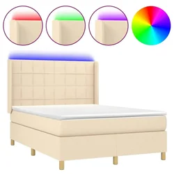 Vidaxl Box spring postelja z vzmetnico LED krem 140x190 cm blago