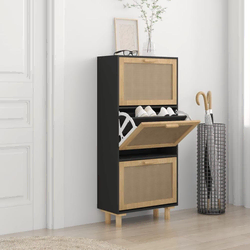 Ormarić za cipele crni 52 x 25 x 115 cm drvo i prirodni ratan