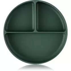 PETITE&MARS Silikonski okrugli tanjur s odjeljcima i vakuumom 6 m+ Take&Match, Misty Green