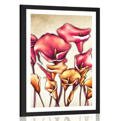 Plakat s paspartujem rdeči cvetovi kale - 40x60 silver