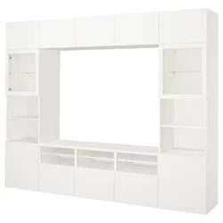 BESTA TV komb.odlaganje/staklena vrata, bela/Lappviken belo bistro staklo, 300x42x231 cm