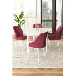 Hanah Home Set Trpezarijski sto i 4 stolice, Bordo-beli