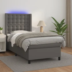 Vidaxl Box spring postelja z vzmetnico LED siv 90x190 cm umetno usnje