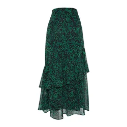 Trendyol Green Leopard Patterned Lined Woven Skirt