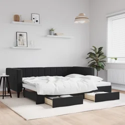 shumee Izvlečna dnevna postelja s predali črna 90x200 cm žamet
